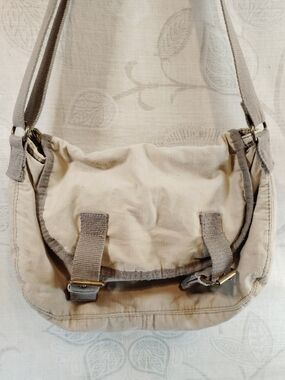 Target Beige Canvas Crossbody Bag with Taupe Trim